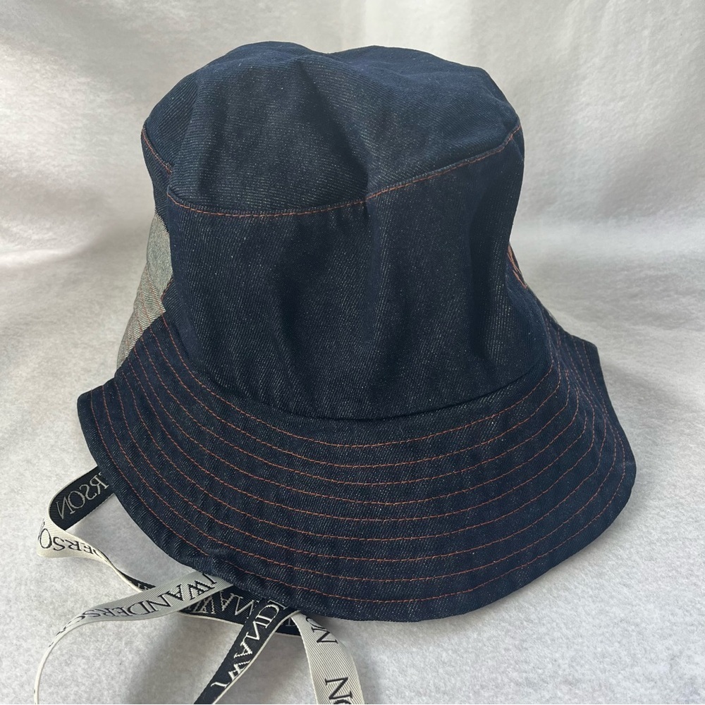 J W ANDERSON sz M/L 60 Denim Asymmetrical Bucket Hat Logo Straps - Picture 4 of 11
